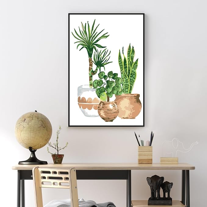 Yezavesu Framed Paint by Numbers Kit for Adults Beginner & Kids Ages 8-12, Easy Green Plant Paint by Numbers with Frame, DIY Number Painting for Adults Plants for Home Wall Decor Gift 8X 12 inch | With Frame Canvas 8x12 inch, DIY Acrylic Painting by Nu...
