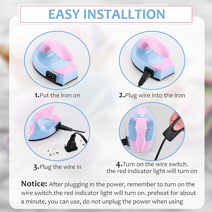 Honoson Mini Craft Iron with Charging Base Tiny,Light Pink, Light Blue