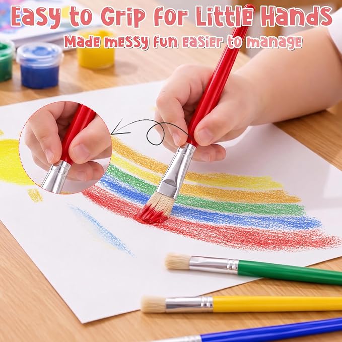 24 Pack Paint Brushes for Kids, Chubby Large Round and Flat Brushes | Easy Clean and Hold Toddler Paint Brushes for Acrylic Oil Watercolor Washable Paint