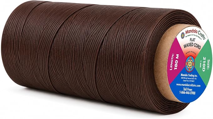 Mandala Crafts 210D 1mm Dark Brown Flat Waxed Thread for Leather Sewing