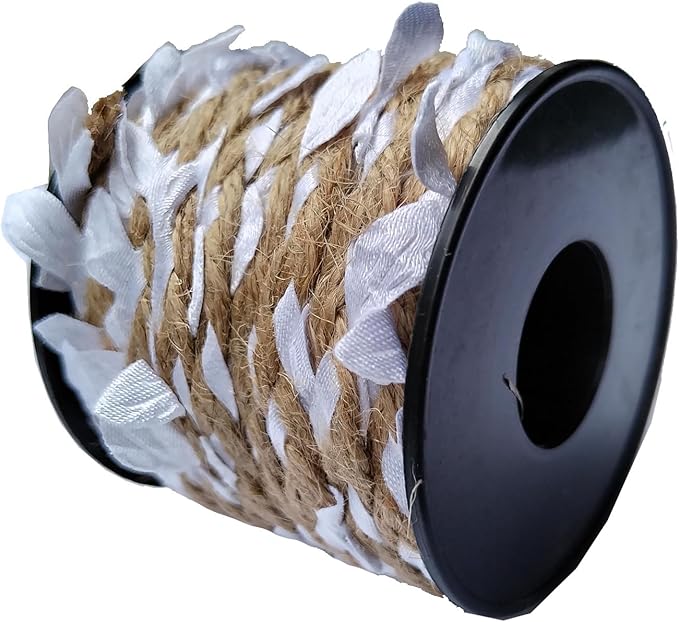 33 feet Natural Twine White Leaf Jute 3ply 2MM Rope Hemp Burlap Ribbon String Heavy Duty Hanging Gardening Decoration or for Arts and Crafts