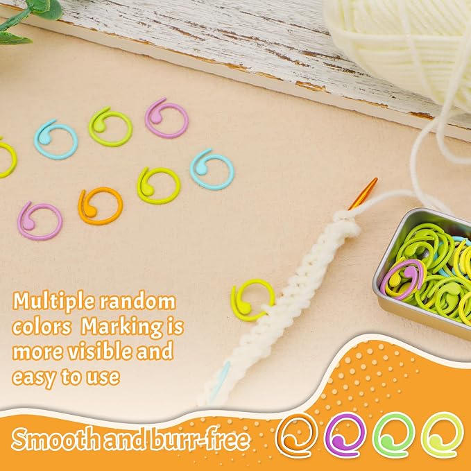Jmuiiu Metal Stitch Markers, 50Pcs Spiral Metal Crochet Stitch Markers | Colorful Crochet Markers, Stitch Marker Ring for Knitting Crocheting Clothing Tag DIY Craft Project with Storage Box