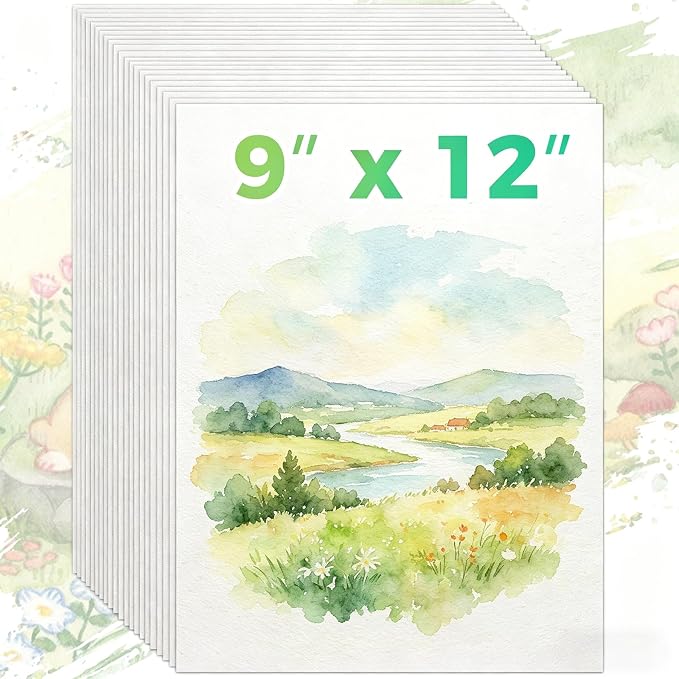 Watercolor Paper 9"x12", Cold Press Water Color Paper, Loose Drawing Paper | 140lb/300gsm Artist Sketch Acrylic Paints Markers Pencils Pens Oil Pastels Canvas Painting,Art Supplies for Adults Teens Kids