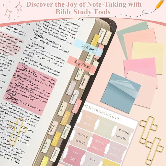 Flasoo 106 Pack Bible Study Supplies Journaling Kit for Women, Church Journal Note Taking Annotation Kit, Tabs and Highlighters Set with Pencil Case and More Bible Accessories Christian Gift