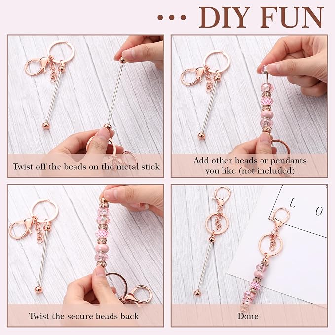Tondiamo 12 Pcs Beadable Keychains Bars Bulk Blank Beaded Metal Keychain for Craft DIY Gift