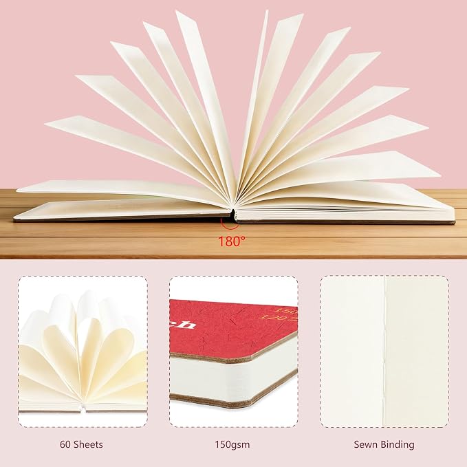 Hardcover Pocket Sketchbook, 3.5" x 5.4" Mini Small Travel Drawing Journal, 92lb/150gsm Heavyweight Paper, 120 Pages Blank Sketch Book for Adults Artists Mixed Media, Ideal Gift,Red