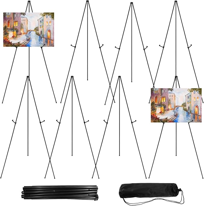 JEAWIWI 8 Pcs Lightweight Easel Stand, 66 Inch, Black, with Carry Bags | Adjustable Portable Metal Stands for Display, Wedding Sign Stand, Tripod Artist Easel for Painting, for Home & Office Use