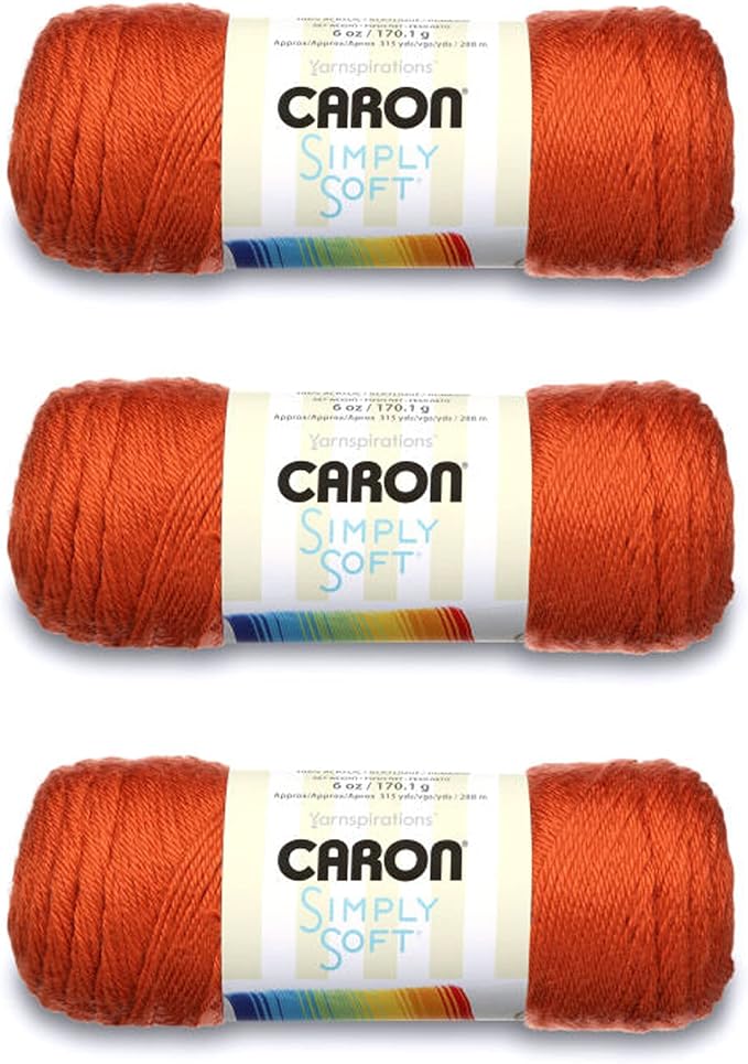 Caron Simply Soft Yarn for Crocheting & Knitting, Pumpkin, 3-Pack | #4 Worsted Medium, Soft 100% Acrylic Yarn for Crochet, Knitting, Blankets and Crafts, 315 Yards, 170.1g/6oz per skein