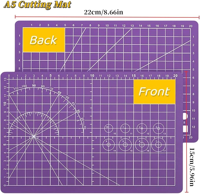 A5 Self-Healing Cutting Pads, Small Cutting Mat, Professional Double Sided Durable Cutting Mat, Great for Hop Scrapbooking, Quilting, Fabric, Sewing Craft Projects (Purple, A5)