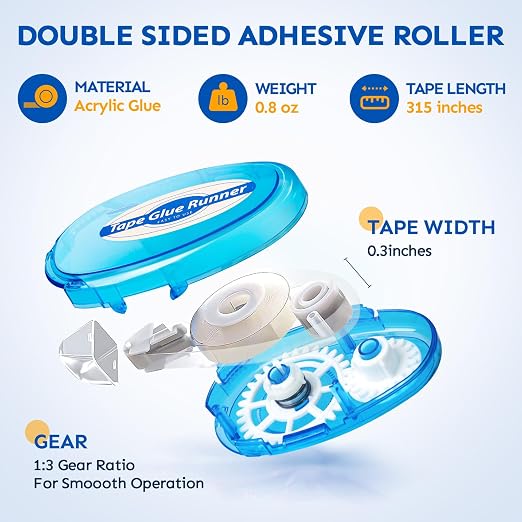 TMOL 4 Pack Scrapbook Tape, 26 Ft x 0.31 in Double Sided Tape Roller, Permanent Adhesive Tape Dispenser Runner, Photo-Safe Glue Tape Roller for Scrapbooking, Crafts and Arts Projects, Smooth & Clean
