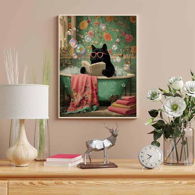 HITO Cat Paint by Numbers Kit for Adults 16x20 Inch Frameless | Bathroom Cat Paint by Numbers Kit for Adults Beginner, DIY Acrylic Oil Easy Painting by Numbers for Gift Home Wall Decor