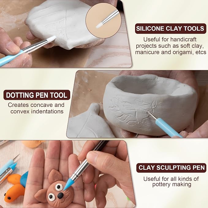 Amrules 10 Pcs Clay Sculpting Tools Kit with Silicone Tips | Multiple Shaped Silicone Tips, Soft & Lightweight, Easy to Clean, Comfortable Handles,for Pottery, Fondant, Nail Art & Crafts