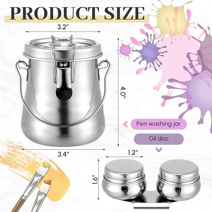 2 Pcs Paint Brush Cleaner Set with Cup, Airtight, Medium | Stainless Steel, Portable Brush Washer with Palette Cup, For Oil Painting And Acrylic Painting, Painting Accessories