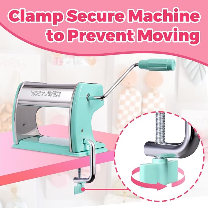 Polymer Clay Press Machine,Clay Roller Machine,Includes Clamp and Hand Crank,Stainless Steel Polymer Clay Tools for Clay Earring Making,7 Adjustable Thickness Setting Clay Pasta Machine-Green