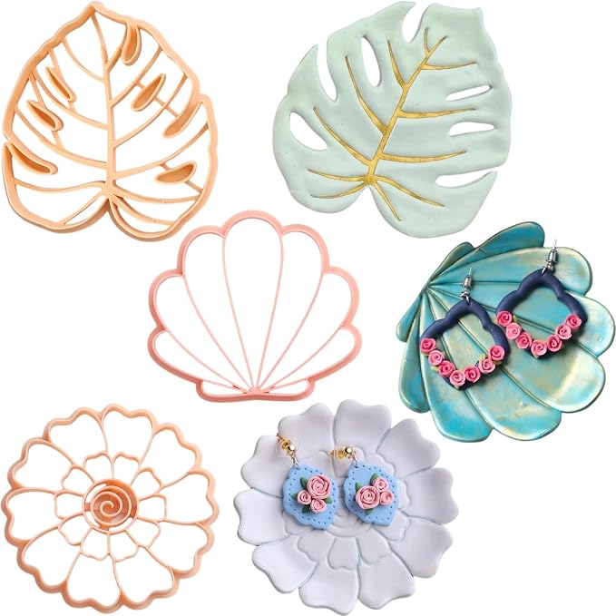 Trinket Cutter Set for Polymer Clay Display & Jewelry Styling – Monstera, Shell & Flower Shapes | MOSHEFL-TRI