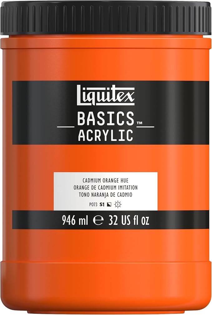 Liquitex BASICS Acrylic Paint, 32-oz Jar, Cadmium Orange Hue | Medium Viscosity, Satin Finish, Lightfast, Fine Art Pigments, Range of Opacities, Easy Blending