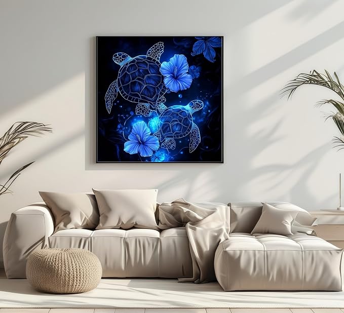 Diamond Art Kits for Adults Sea Turtle, DIY 5D Diamond Painting Kit for Beginners, Full Round Drill Gem Art Dots for Adults, Diamond Dots Paintings Crafts Home Wall Decor 13.8 x 13.8 Inch