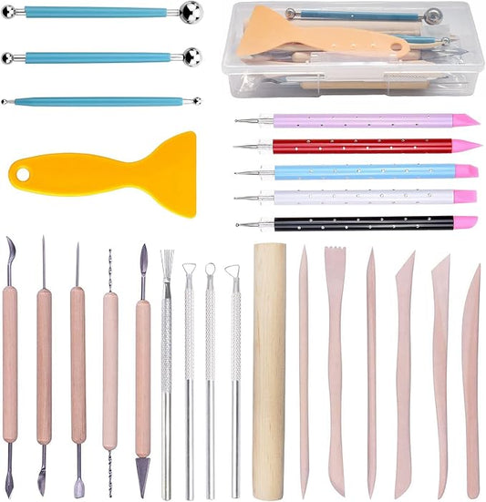 Polymer Clay Tools,25Pcs Pottery Sculpting Tools Set with Plastic Case for Ceramic Modeling Carving Beginners Expert Crafts Club, Dotting,Hobbyists, Artists