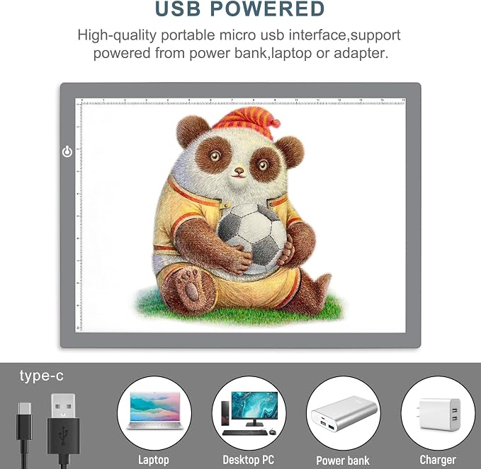 A3 Copy Light Board Tracing Box, Ultra-Thin Adjustable Drawing Tablet USB Power Artcraft LED Tracer Light Pad for Diamond Art Painting Accessories, Sketching, Animation, Quilting, Stenciling (Silver)