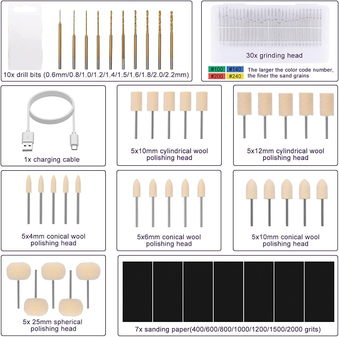 Polymer Clay Polishing Kit,Electric Clay Drill,Cordless Rotary Tool Kit,35-Speed Adjustable,Jewelry Making Kit,79pcs Clay Tool & Accessories for Polymer Clay Molds, Drilling,Sanding,Grinding