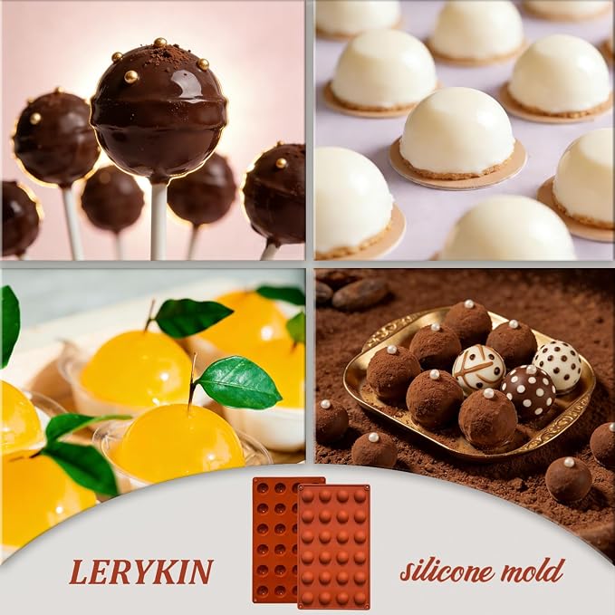 Lerykin Mini 24-Cavity Semi Sphere Silicone Molds Non-Stick, 2 Packs Half Sphere Silicone Baking Molds for Making Jelly, Chocolates and Cake