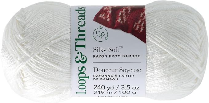 Loops & Threads Silky Soft Yarn - Yarn for Knitting, Crochet, Weaving, and Arts & Crafts - White, Bamboo, 3.5 oz