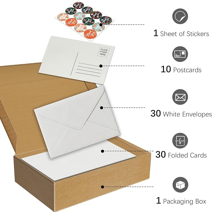 30 Pack Foldable Blank Watercolor Cards with Envelopes 4"x6"