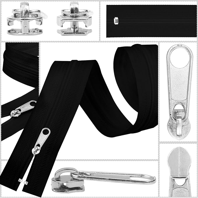 DOITEM 25Pcs Silver Zipper Repair Kit Zippers Replacement 3# Zipper Pull Rescue Kit for Clothing Jackets Purses Luggage Backpacks