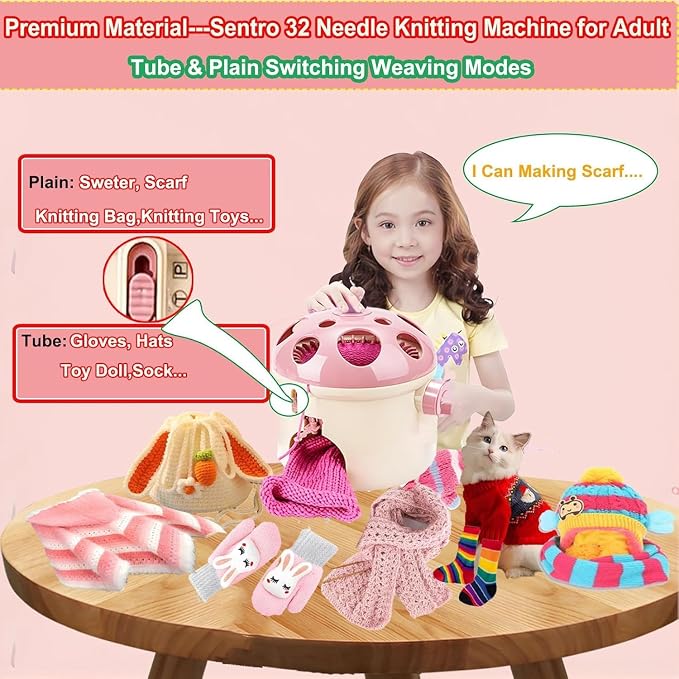 Sentro Knitting Machine,Sentro 32 Needles Mushroom Knitting Machine for Adults and Beginners Automatic Circular Weaving Spinning Knitting Loom Machine Kit for Kintting Toys,Hats,Scarf,Sweater