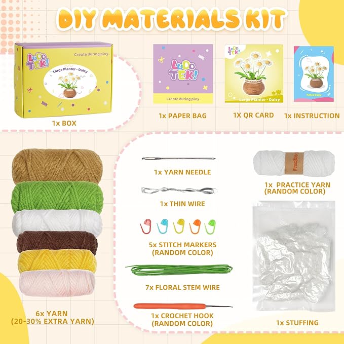 Crochet Kit for Beginners, Crochet Plant Kit,Knitting Kit(Little Daisy)