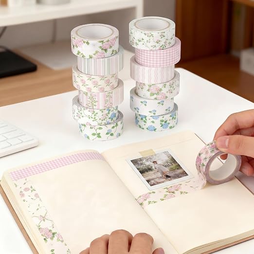 Gueevin 24 Rolls Floral Washi Tapes Set Scrapbook Supplies, Flowers | 15 mm Watercolor Flower Washi Tapes, Back to School DIY Craft Arts, Junk Journaling Planner Gift Wrapping Supplies