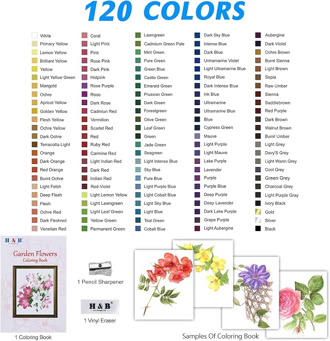 H & B 120 Colored Soft-core Coloring Pencils Set, Coloring Book and Portable Storage Bag for Painting, Art Supplies Gift for Artists Adult Children Beginners