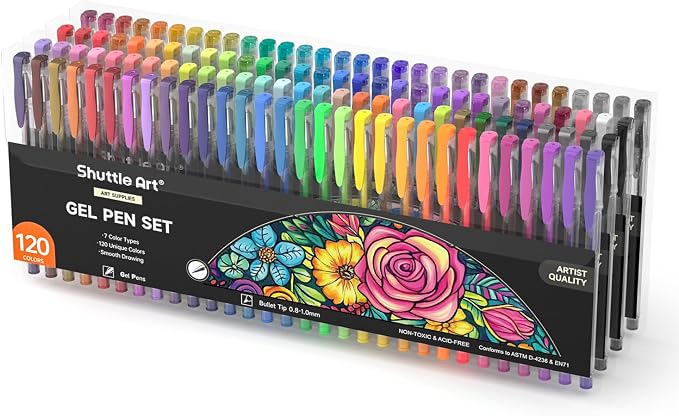 Shuttle Art 120 Unique Colors (No Duplicates) Gel Pens Gel Pen Set for Adult Coloring Books Art Markers