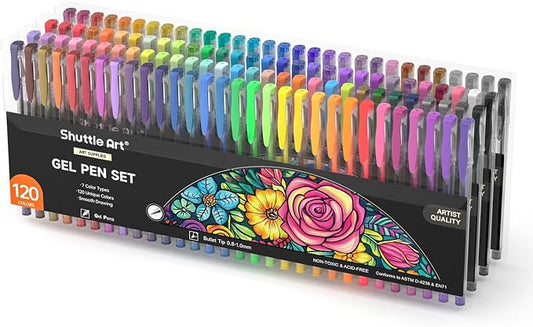 Shuttle Art 120 Unique Colors (No Duplicates) Gel Pens Gel Pen Set for Adult Coloring Books Art Markers