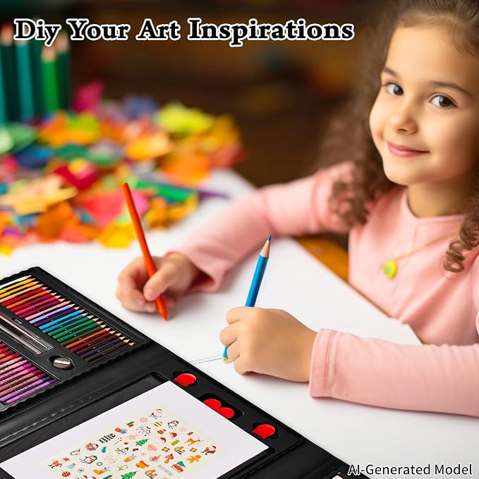 KINSPORY Art Set for Kids, 290 Pack Double-Side Easel Drawing Kits - Black