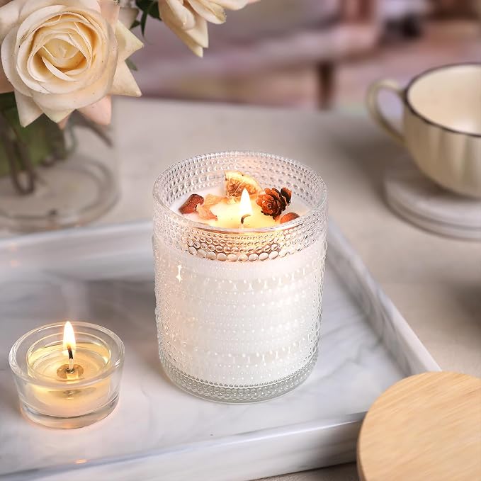 DARJEN 12 Pcs 10 oz Glass Candle Jars with Lids, Candle Tins-Clear | Thick Wall Ribbed Glass, Airtight Wood Lids- The go to candle jar for DIY, thoughtful gifters, growing candle brands