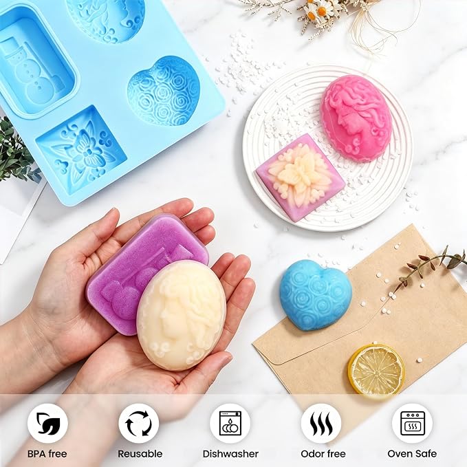 SJ 3D Silicone Craft Mold Set, 2-Pack 4-Cavity Soap & Craft Molds | For Crafts, Soap Making, Resin, Wax Melts & Chocolate, Food Grade Silicone, Easy Release, Reusable