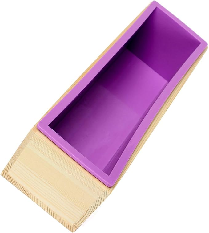 Ogrmar Silicone Soap Molds Kit 42 oz Wooden Silicone Rectangular Mold | Soap Molds For Soap Making Kit with Stainless Steel Wavy & Straight Scraper for Soap Cake Making (Purple)