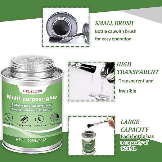 Multi-Purpose Super Glue | High Strength Clear Adhesive with Brush | for Rubber,PVC,Acrylic,Wood,Ceramics,Leather,Plastic | DIY Crafts