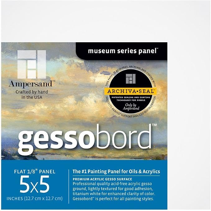 Ampersand Gessobord for Acrylic, Oil and Mixed Media, 1/8 Inch Depth, 5X5 Inch, Pack of 4 (GBS055)