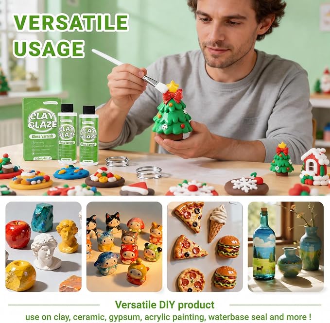 SEVENWELL Clay Glaze, High Gloss Sealer for Air Dry & Polymer Clay
