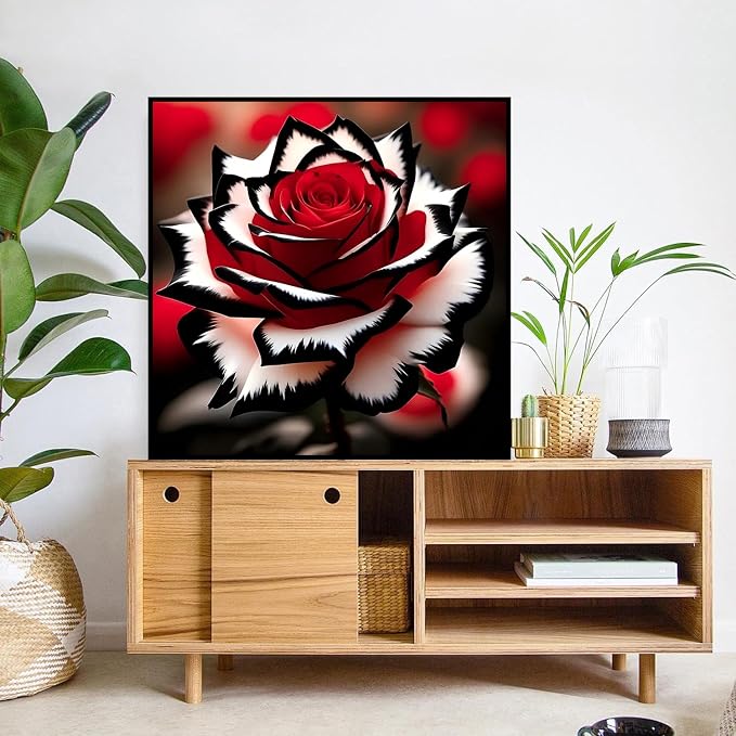 mrpwnle Diamond Art Kits for Adults, Red Rose Diamond Painting Kits | White Rose Diamond Art Painting Kits for Adults, Flowers Diamond Dots, DIY Round Full Drill Gem Art, Home Decor 13.8x13.8 in