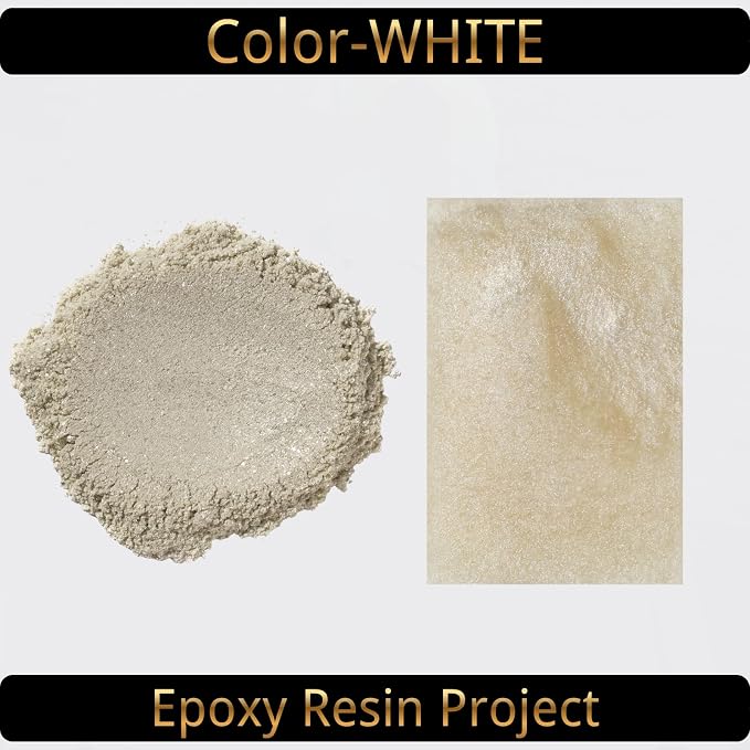 Mica Powder, White, 240g with Scoop, Complies with ASTM D-4236 | For Epoxy Resin, Soap, Bath Bomb, Candle| Safety Material| Odorless| Brilliant Colors