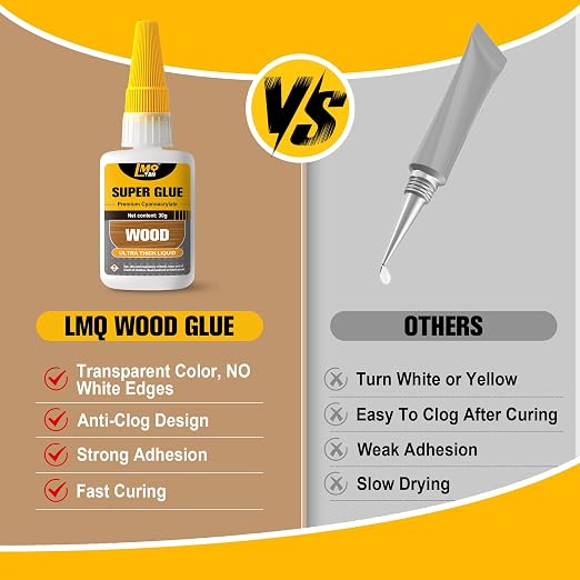 Wood Super Glue Liquid, Clear Instant Cyanoacrylate Adhesive for Wood Crafts Repair Woodworking, All Purpose CA Glue for Shoe Ceramic Plastic Leather Glass Model Metal Pottery Aquarium Porcelain Stone