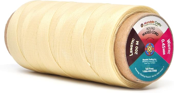 Mandala Crafts 200M 0.45mm Cream Round Waxed Thread for Leather Sewing
