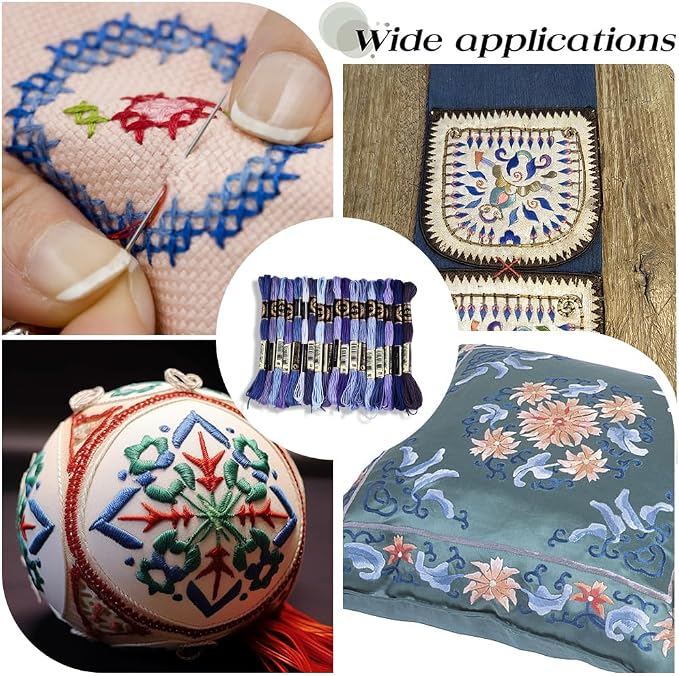 18 Skeins 6 Strands Blue Cross Stitch Thread Variegated Gradient Embroidery Floss Needlepoint Friendship Bracelet String Yarn Threads Bulk for Hand Sewing Bracelets Needlecraft Stitching DIY