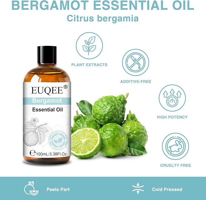 EUQEE 100ml Bergamot Essential Oil for Candle Making 3.38 Fl Oz