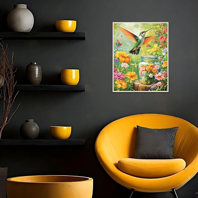 Banket Paint by Numbers Kit for Adults Beginner Hummingbird DIY Painting Kits for Adults Flowers Easy Adult Paint by Number Kits on Canvas Color by Numbers for Gifts Home Wall Decor 16x20 Inch