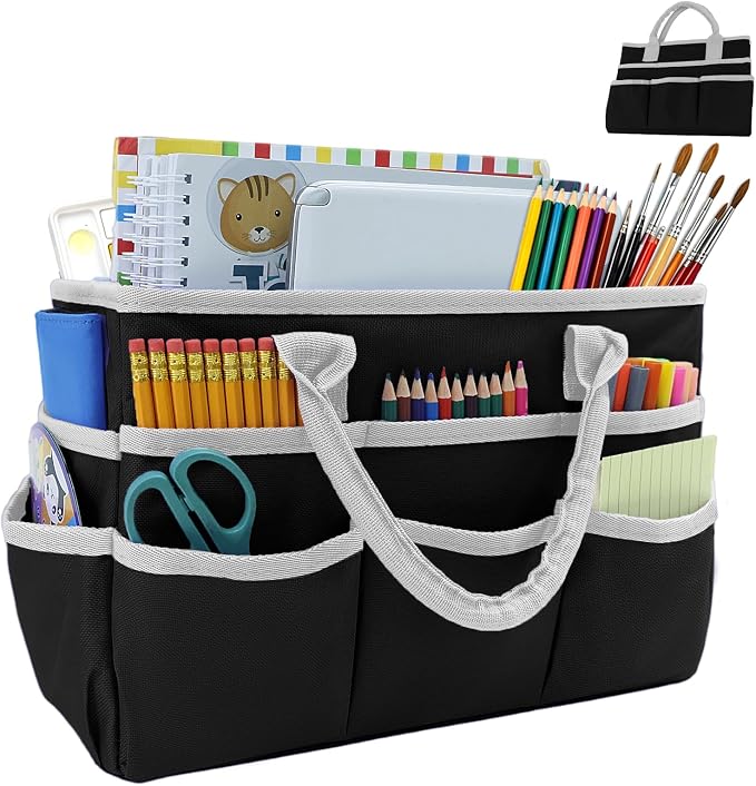 AKAYOK Art Supply Organizer Tote Bag, Portable Craft Bags with Handles | Foldable Storage Tote with 10 Pockets & Adjustable Divider for Stationary, Sewing, Scrapbooking Supplies, Medical Supplies