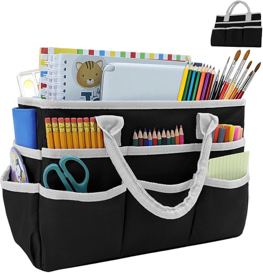 AKAYOK Art Supply Organizer Tote Bag, Portable Craft Bags with Handles | Foldable Storage Tote with 10 Pockets & Adjustable Divider for Stationary, Sewing, Scrapbooking Supplies, Medical Supplies